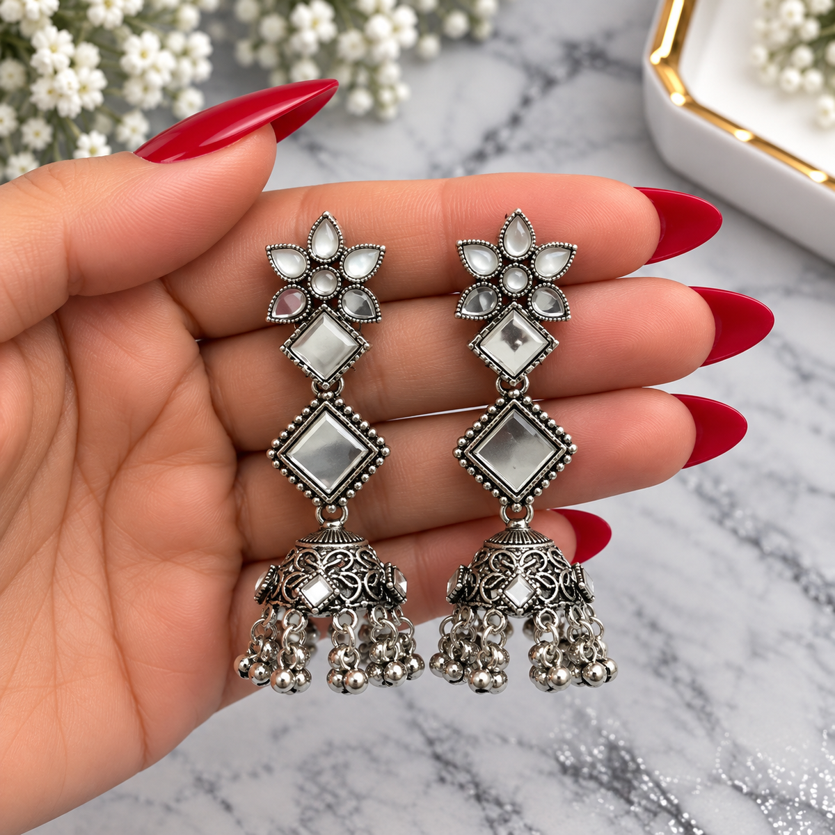 Oxidized Mirro Jhumkis