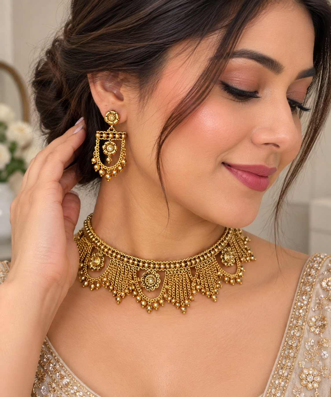 Raina Premium Gold Plated Necklace Set