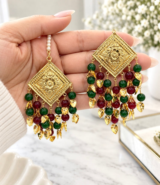 Palak Jadau Choker Set with Earrings & Tikka