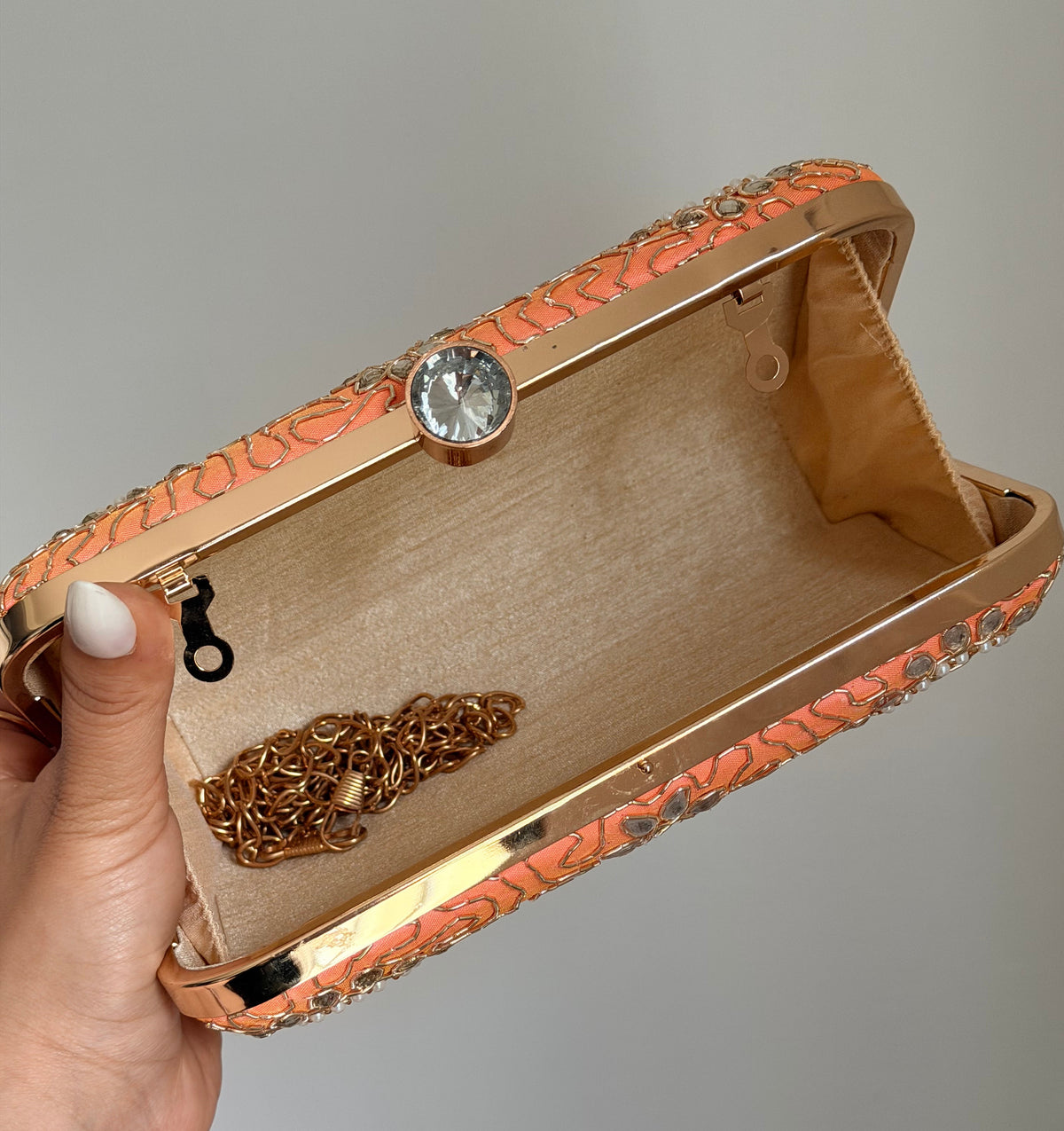 Aisha Coral Pink Color Clutch