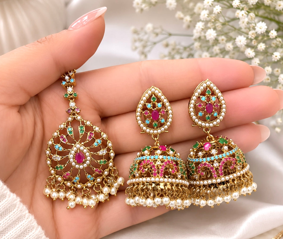 Pakistani Jadau Style Jhumki Tikka Set
