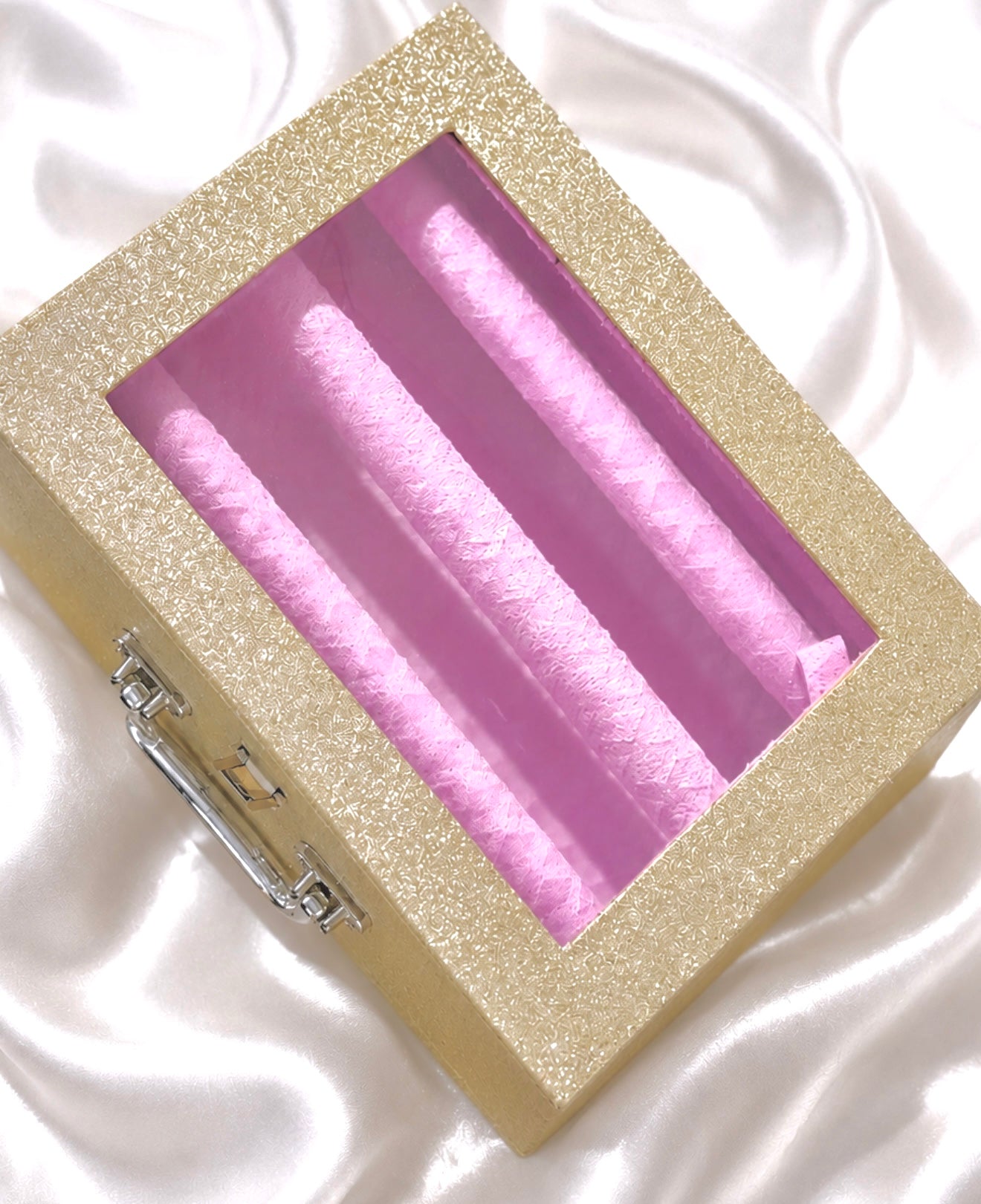 Sparkly Golden with Pink Interior 3 Rod Box