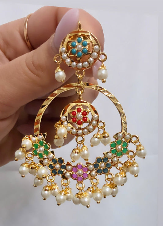 Multi Colored Jadau Chandbali