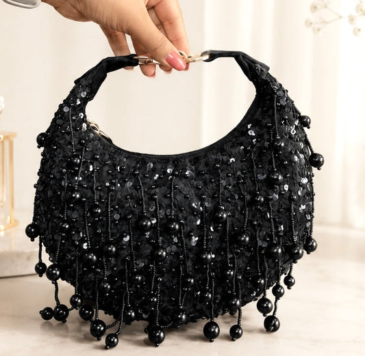 Mariam Sequin Embroidered With Pearls Clutch