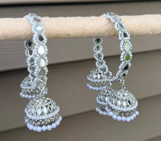 Naz Silver Mirrored Ghungroo Hanging Bangles