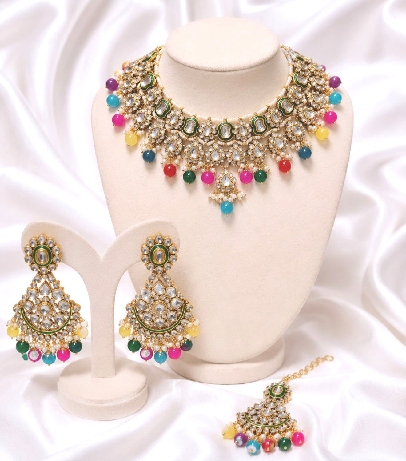 Savreen Multi Color Polki Style Necklace Set