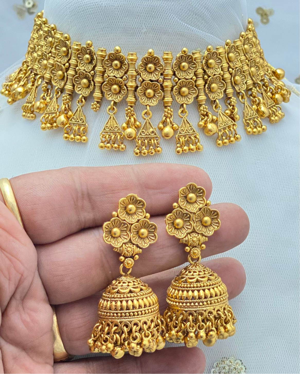 Gold Plated Necklace Set with Earrings