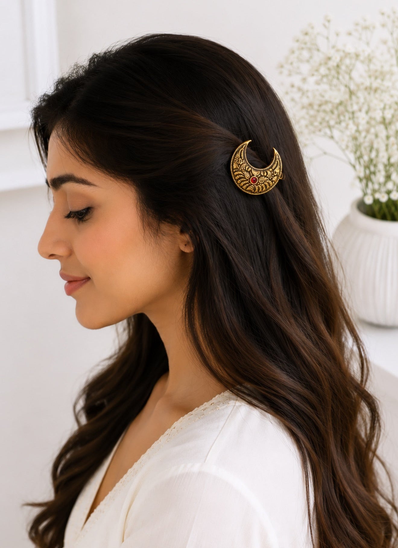 Punjabi Style Jadau Hair Clip-Single Piece