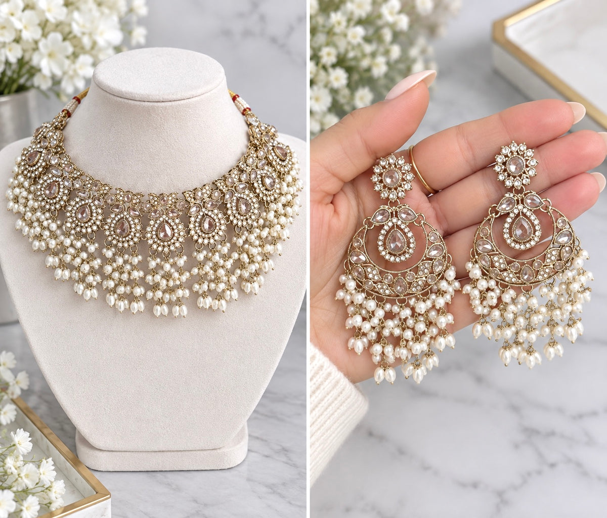 Savreen Polki Style Necklace Set