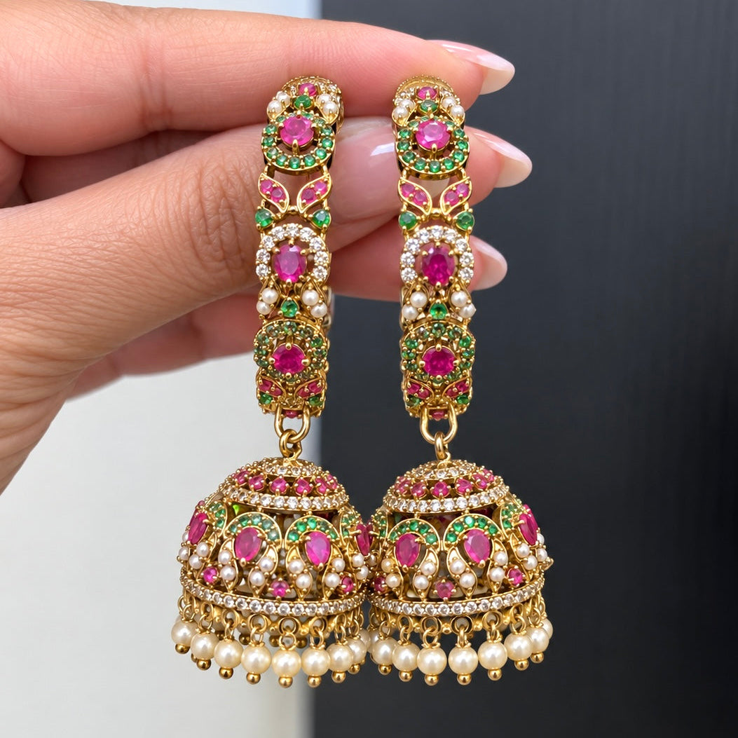 Mehr Jadau Chandbalis(Ruby & Green)
