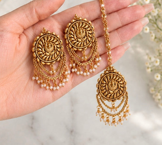 Sargun Premium Gold Plated Set with Earrings & Tikka