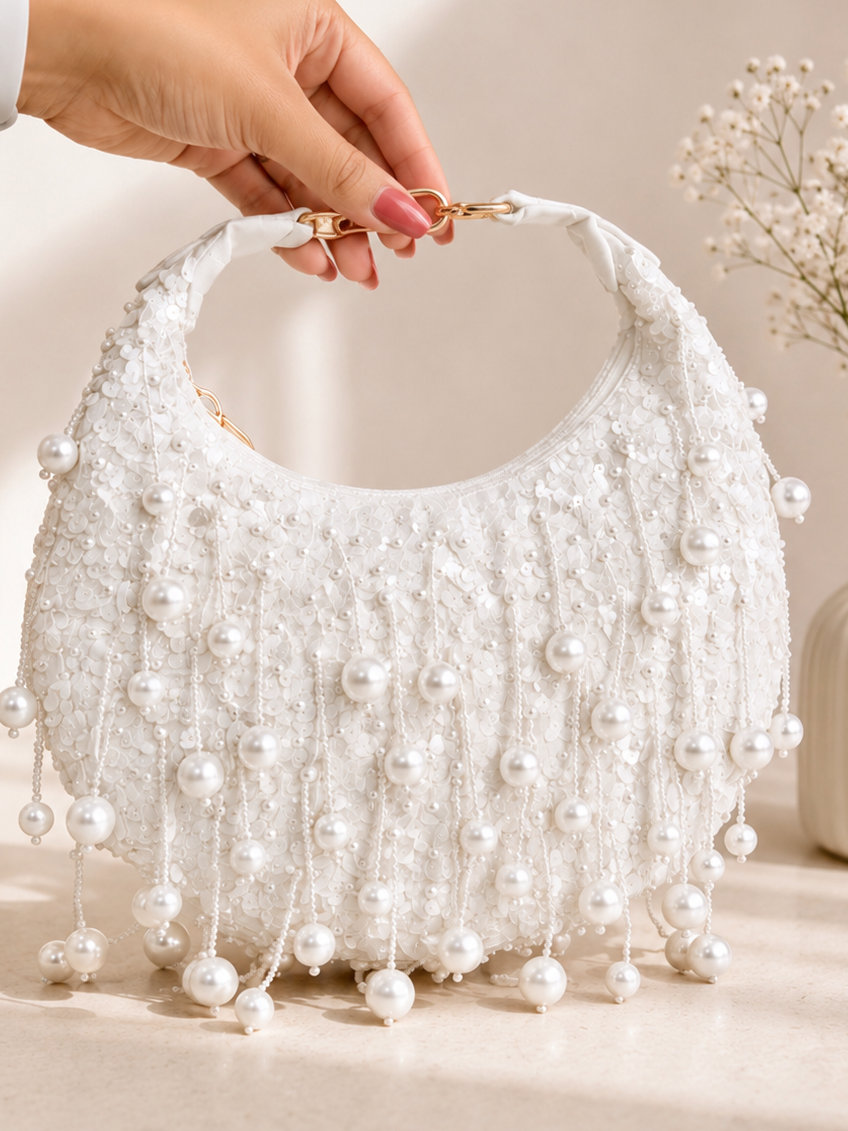 Mariam Sequin Embroidered With Pearls Clutch