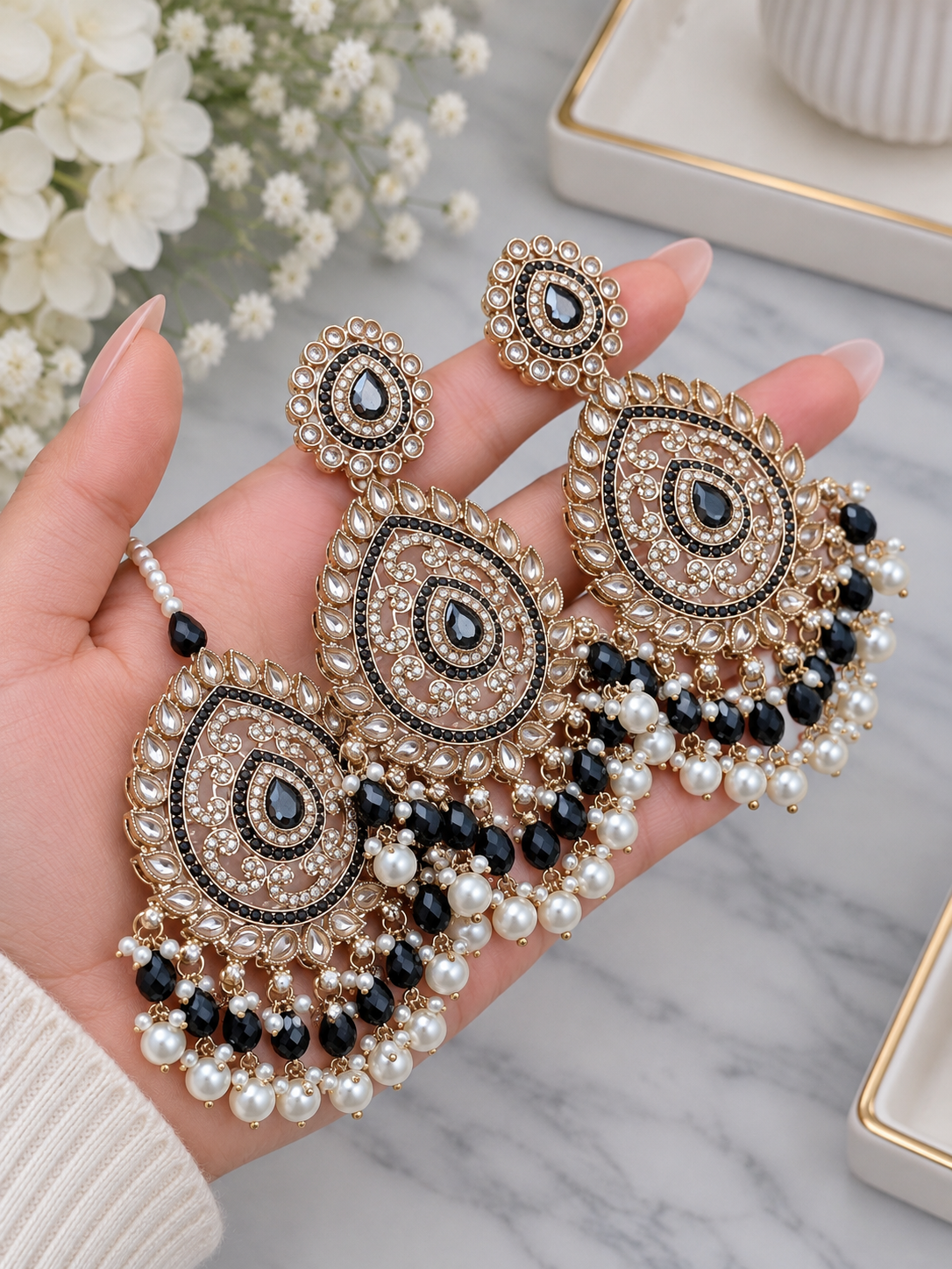 Preet Reverse AD Earrings & Tikka Set