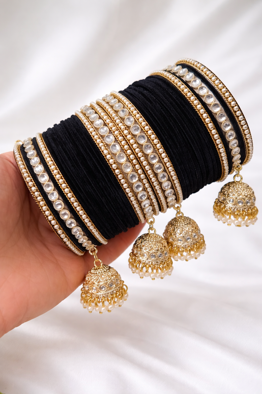 Black Velvet Hanging Bangle Set