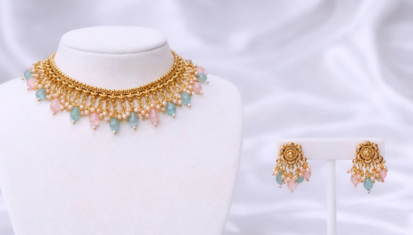 Raha Gold Plated Sleek Necklace Set
