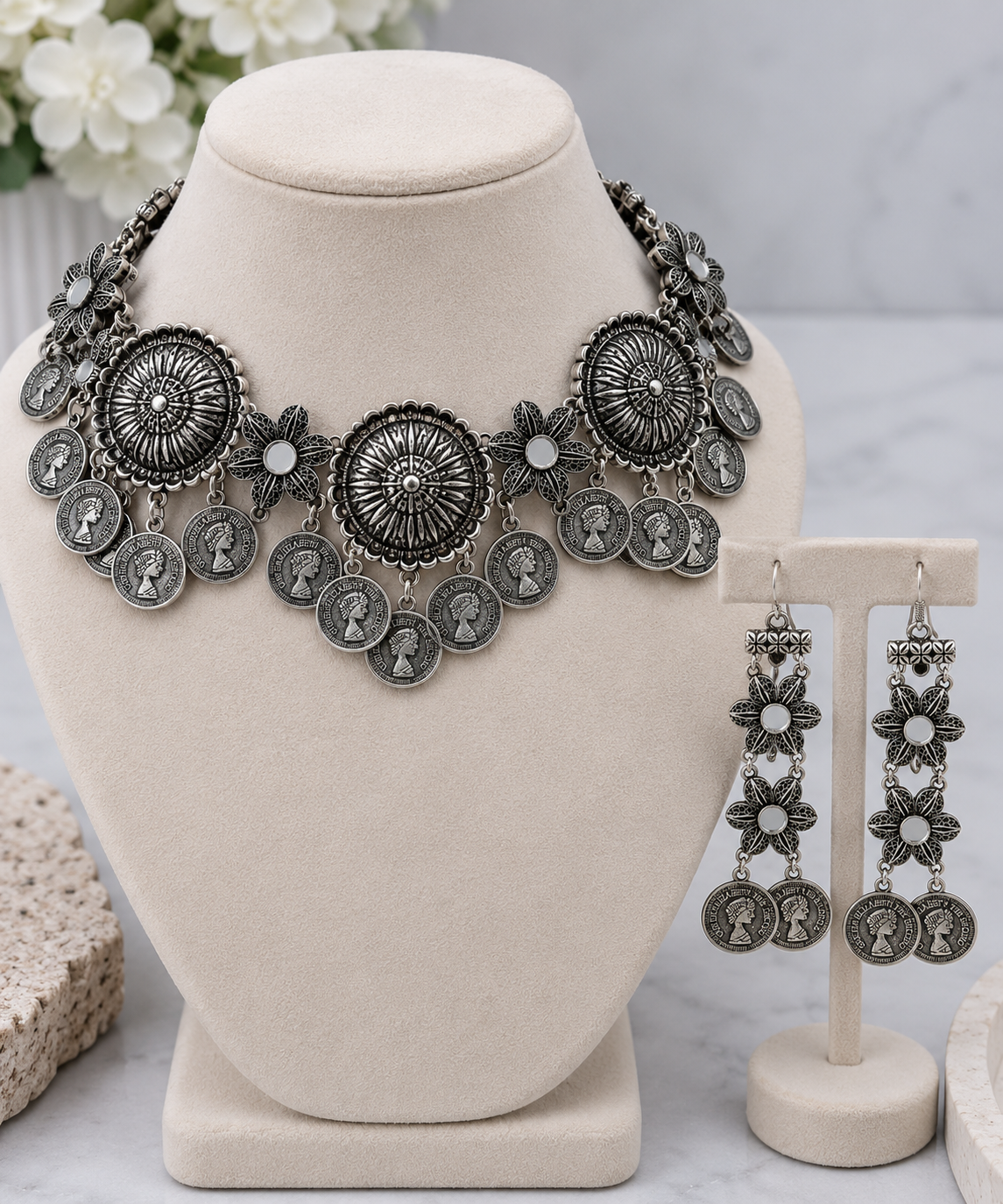Priyanka Oxidized Necklace Set
