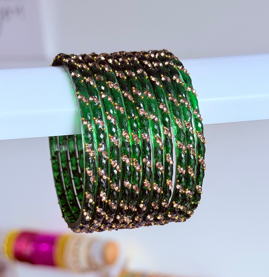 Sophia Bangle Set In Dark Green