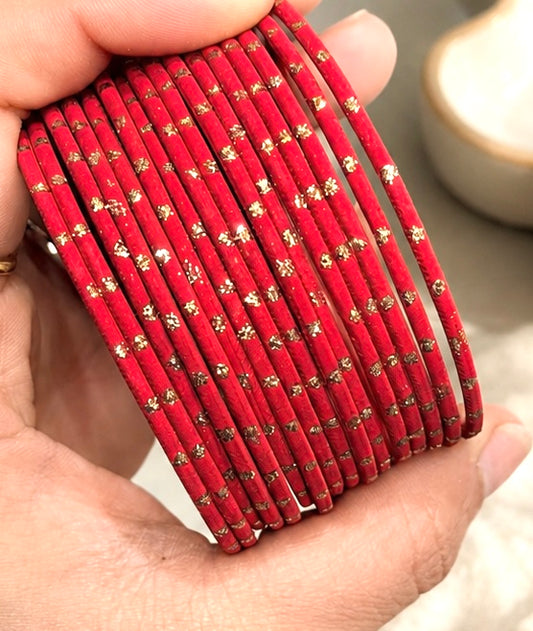 Red Dotted Metal Bangle Set