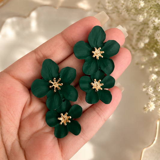 Dark Green Flower Earrings