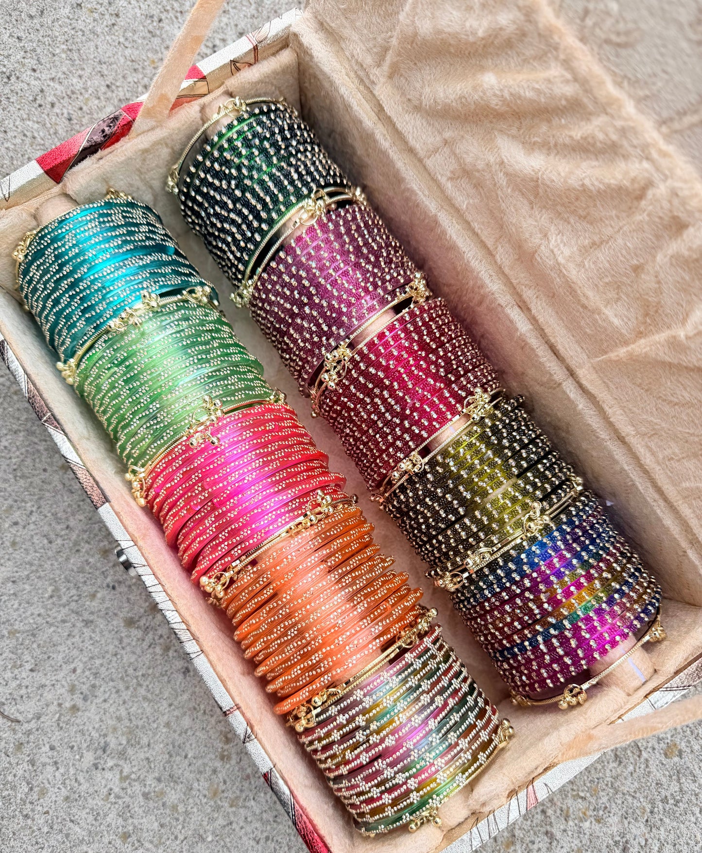 Sehaj Glass Bangle Box With Kashmiri Bangles-Box is Included