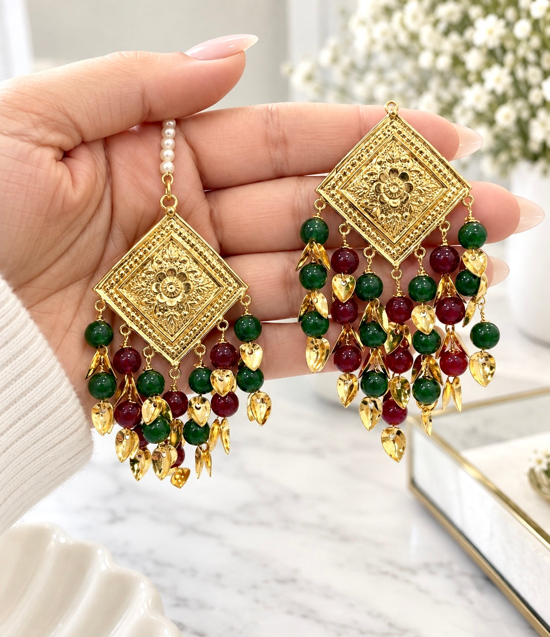 Palak Jadau Choker Set with Earrings & Tikka