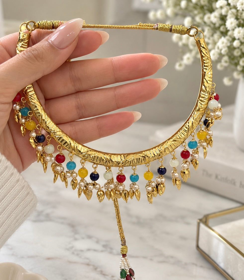 Punjabi Style Gold Plated Hasli Style Necklace Set