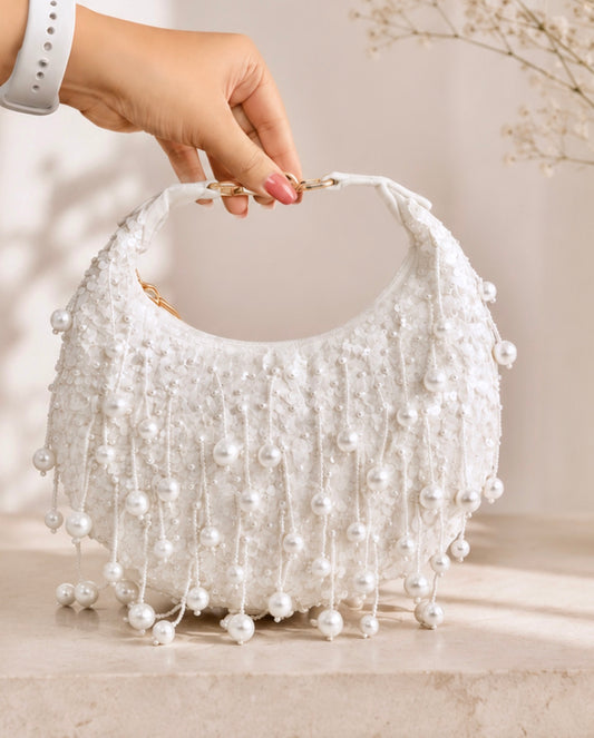 Mariam Sequin Embroidered With Pearls Clutch