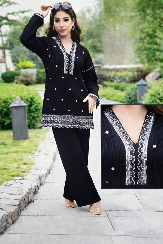 Black Woolen with Sequin Work Cord Set