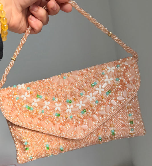 Simran Premium Quality Pearl Embroidered Beaded Clutch