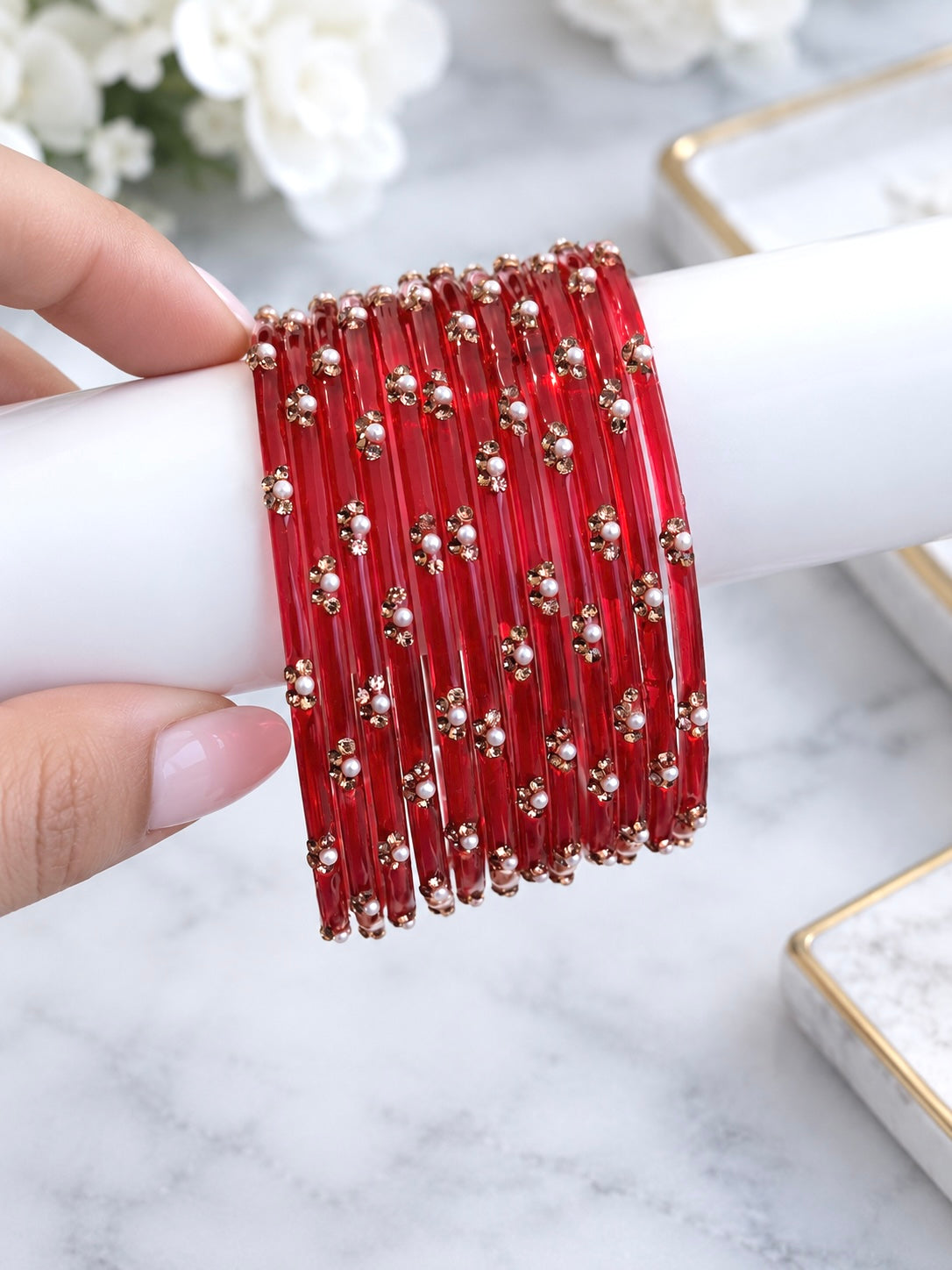 Mohabbat Pearl Glass Bangle Set