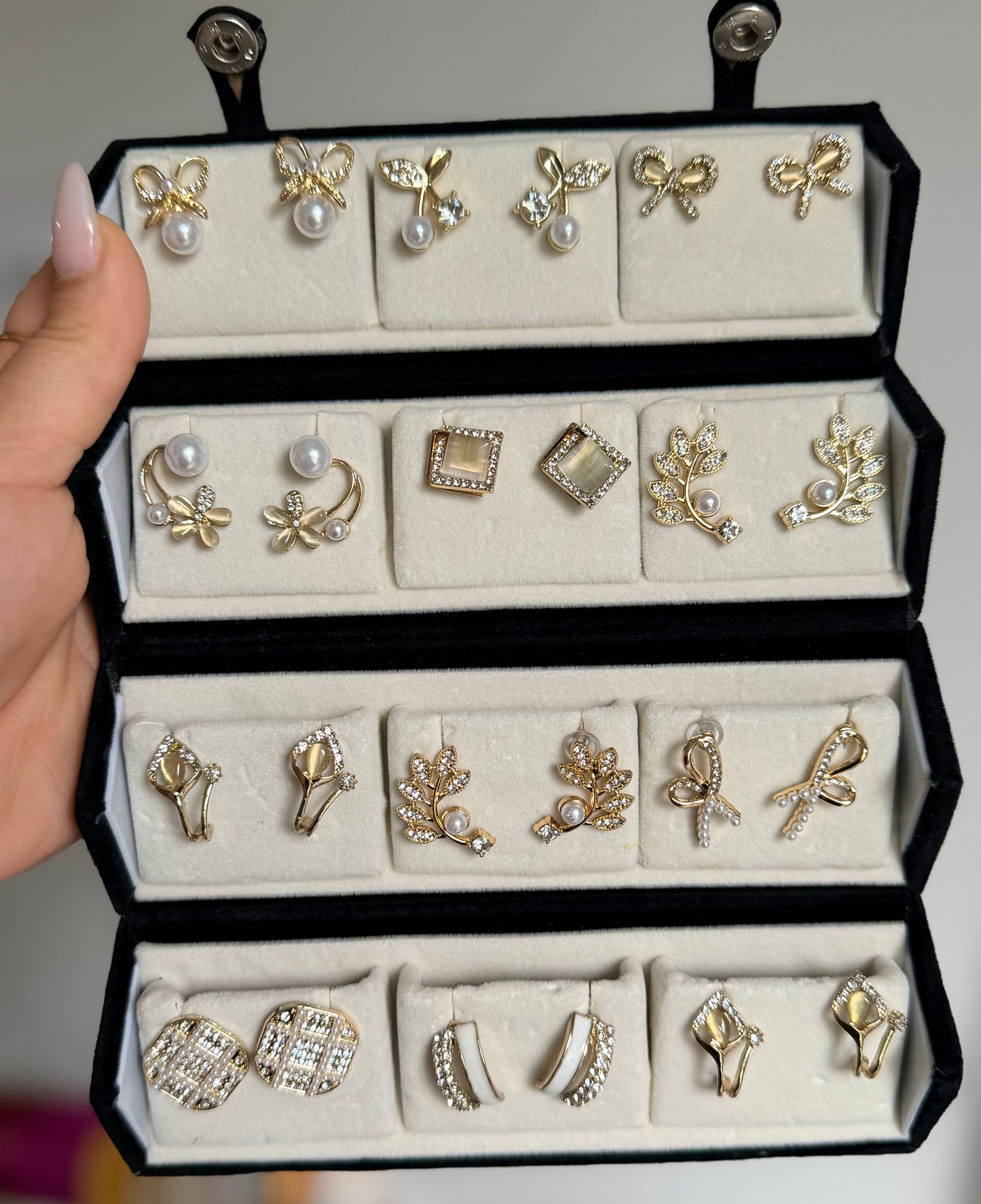 Noor 12 Pack Earrings Studs with Foldable Travel Case Included