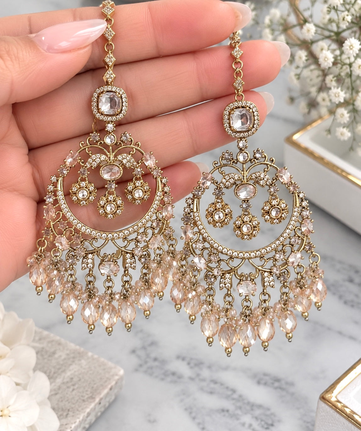 Aashna Premium Moissanite Kundan Earrings & Tikka