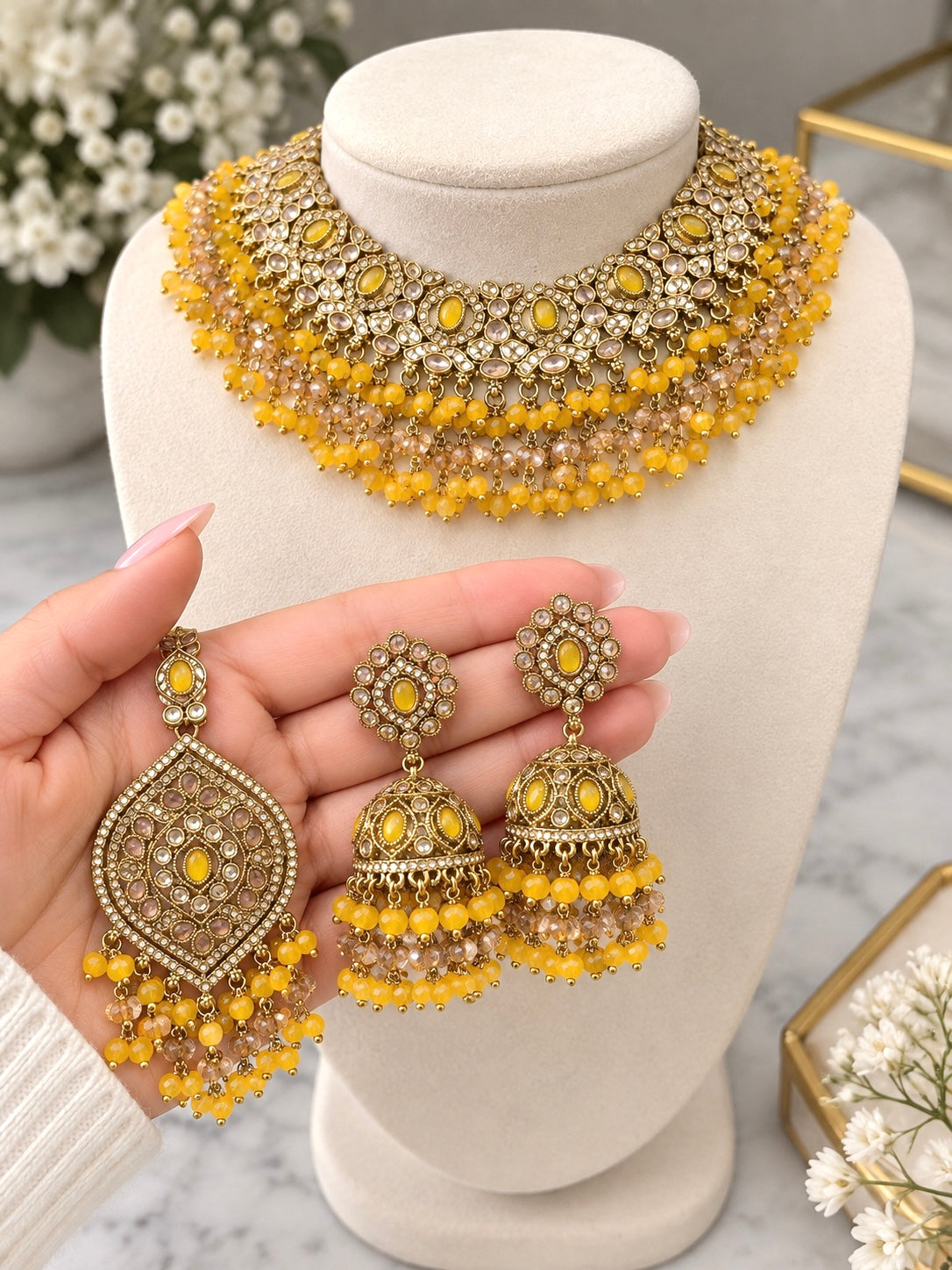 Nandini Necklace Set with Jhumkis & Tikka