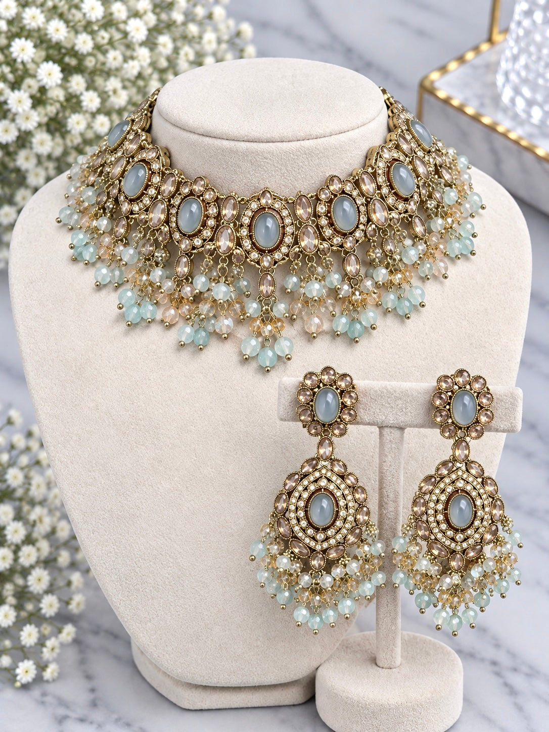 Nandini Polki Style Necklace Set