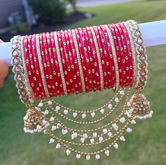 Rashmi Hanging Bangle Set-Mix Color of Red & Magenta