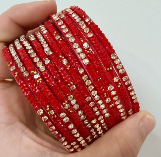 Red Colored Glass Bangle Set