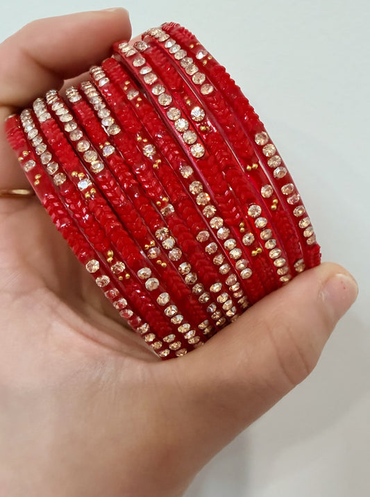 Red Colored Glass Bangle Set