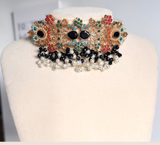 Amreen Nauratan Pakistani Choker Style Necklace Set-Back in Stock