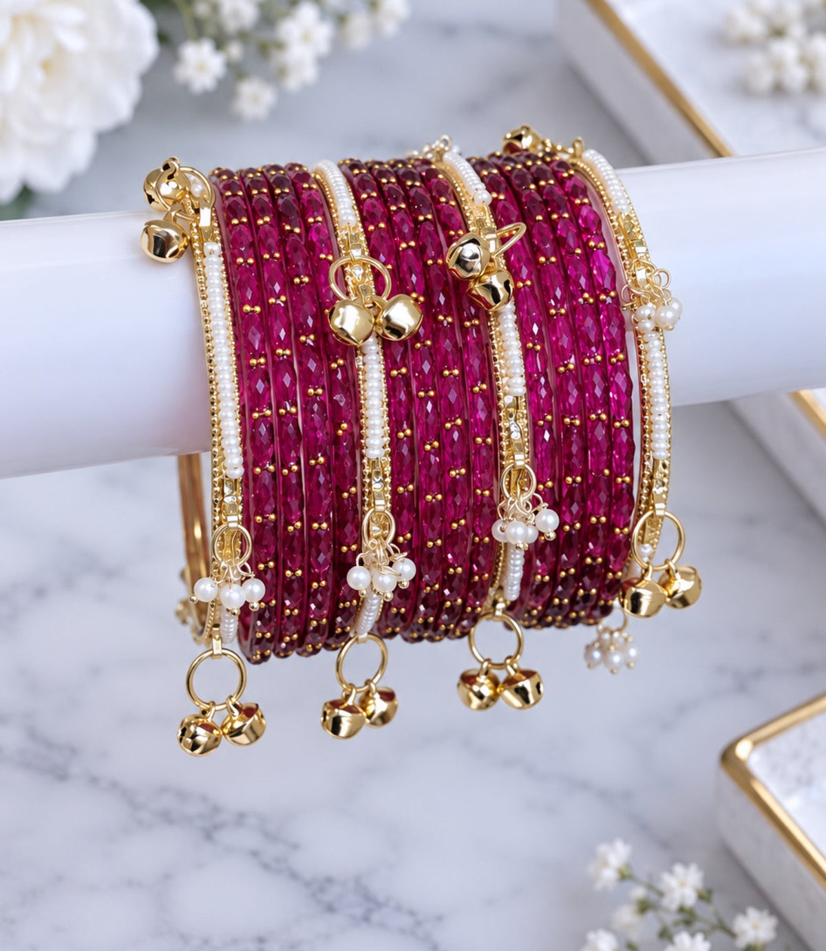 Rani Raindrop Ghungroo Bangle Set