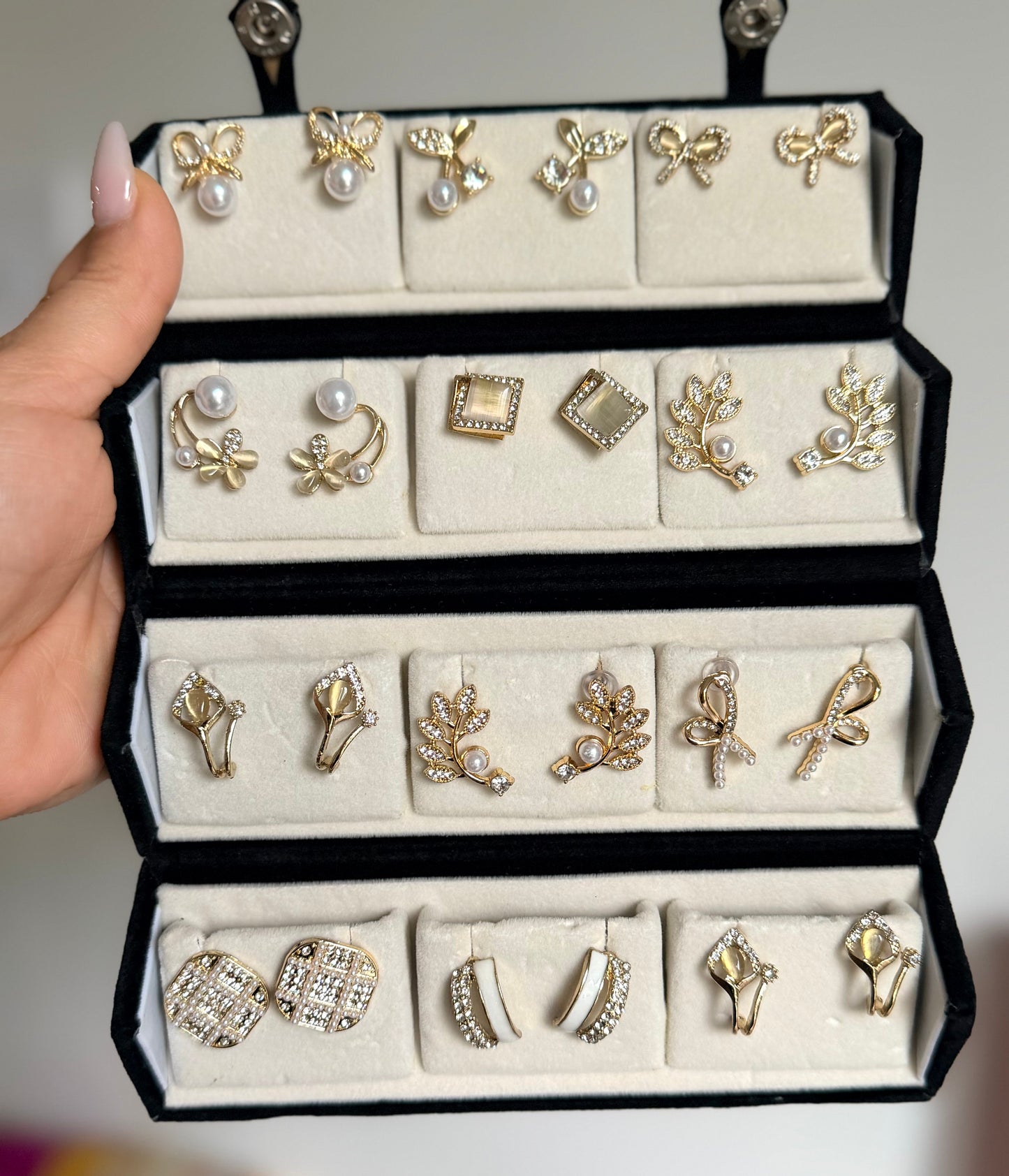 Noor 12 Pack Earrings Studs with Foldable Travel Case Included