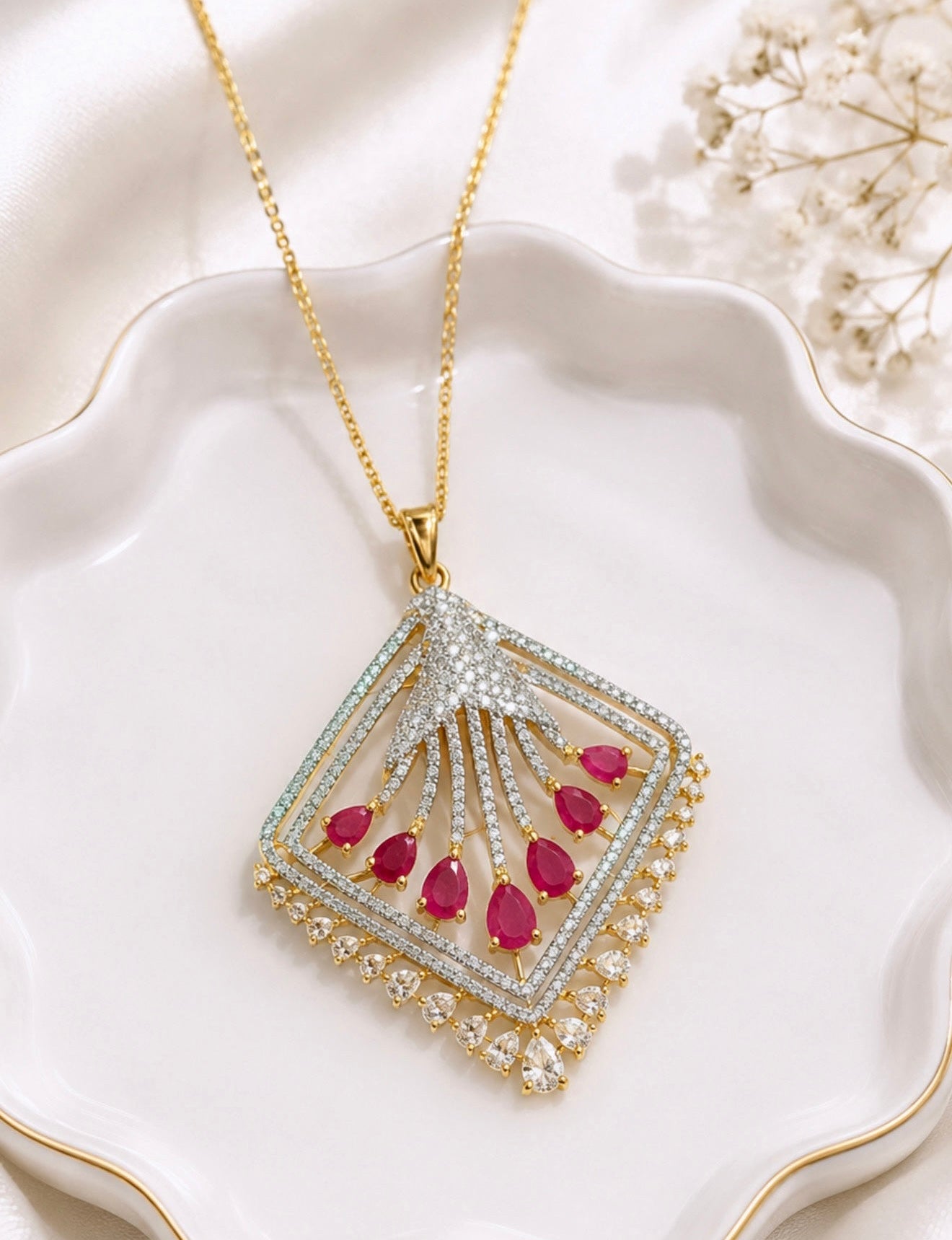 Zara Premium Quality Pendant Set in Ruby