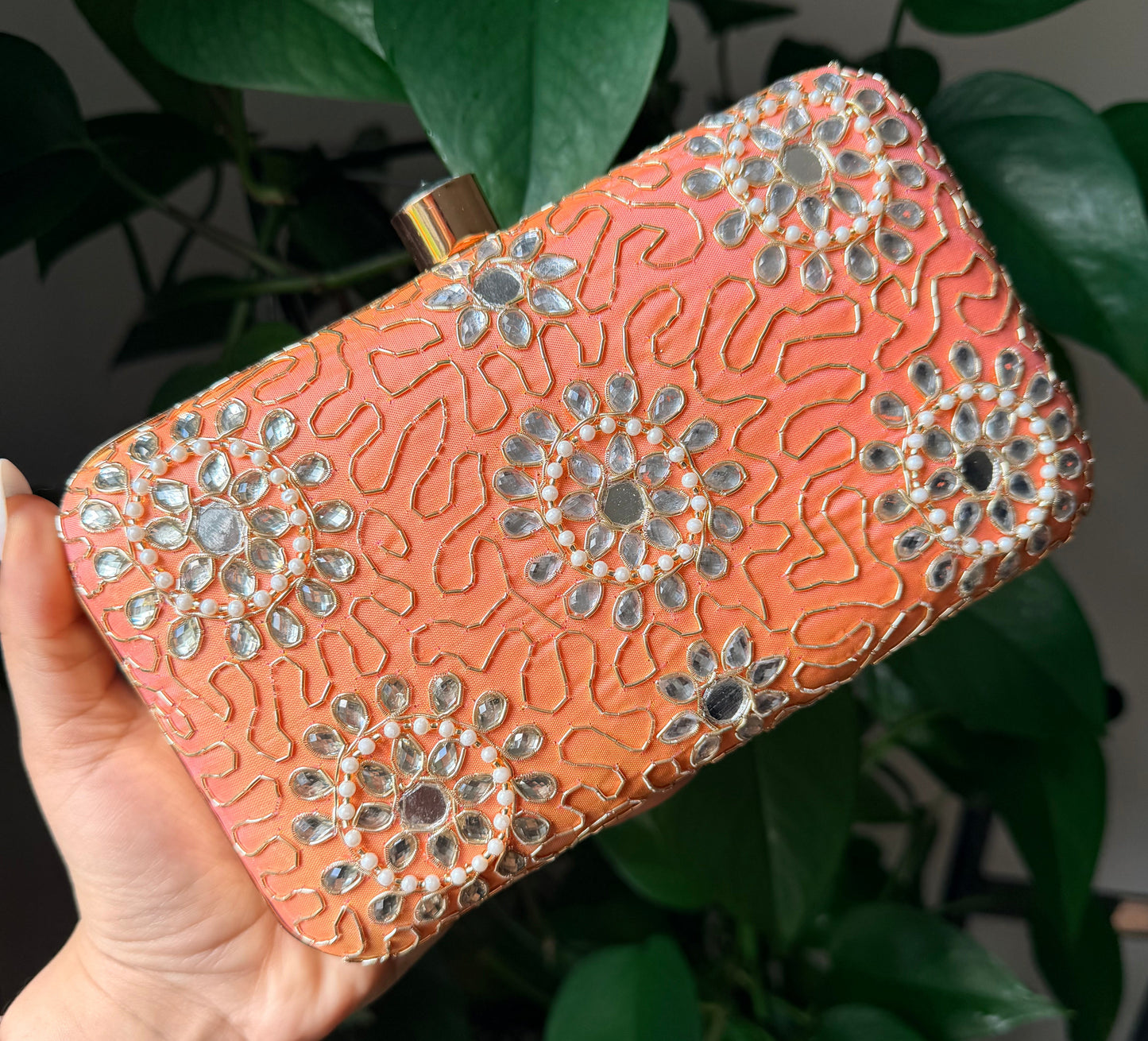 Aisha Coral Pink Color Clutch