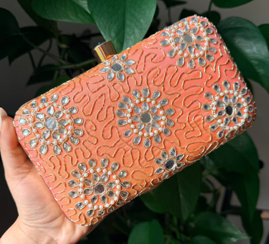 Aisha Coral Pink Color Clutch