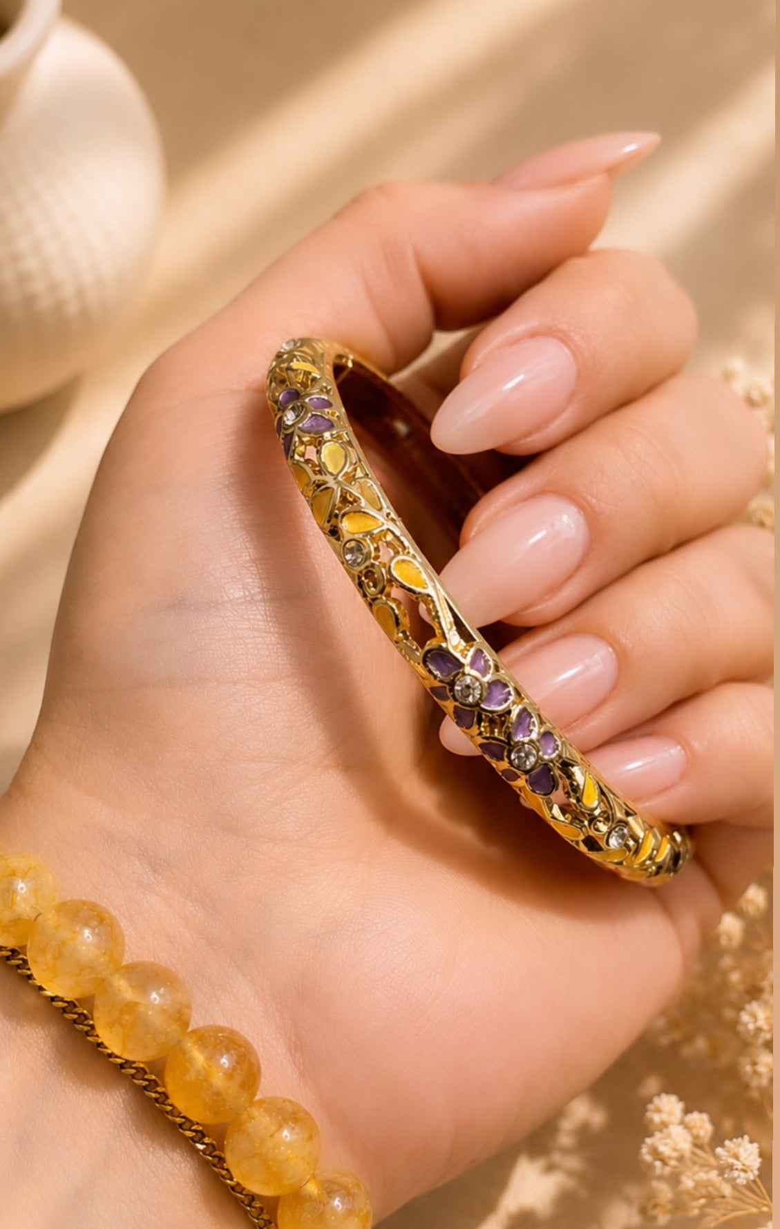 Mariam Openable Enamel Bangle Bracelet-One Piece Only