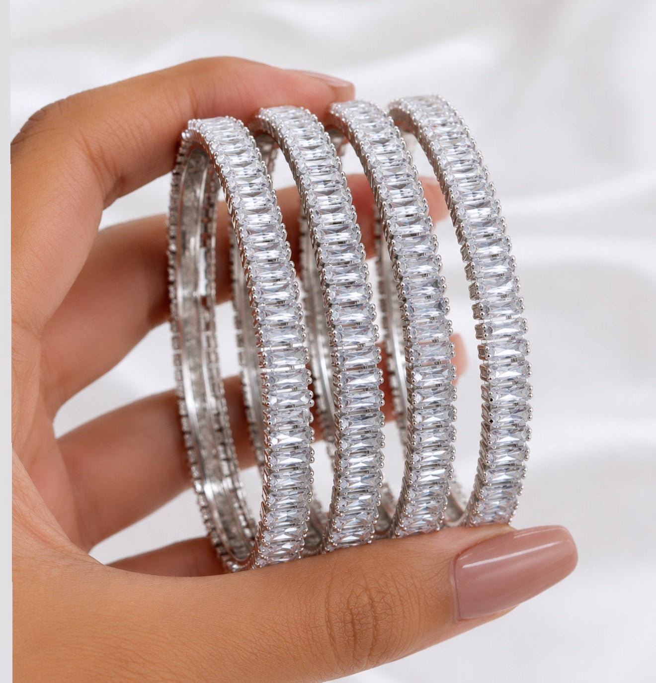 Heer Silver Stone Bangle Set