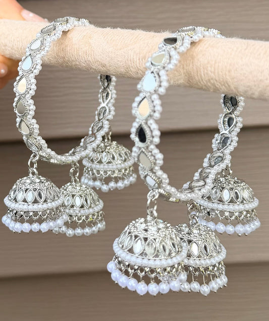 Naz Silver Mirrored Ghungroo Hanging Bangles