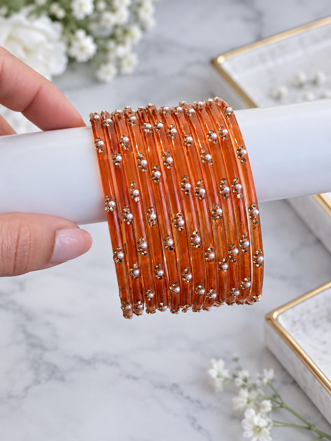 Mohabbat Pearl Glass Bangle Set