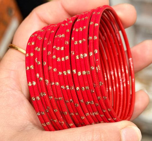 Red Dotted Metal Bangle Set