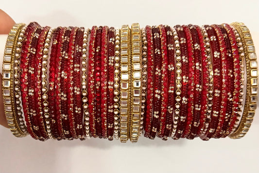 Red &Golden Glass Bangle Set