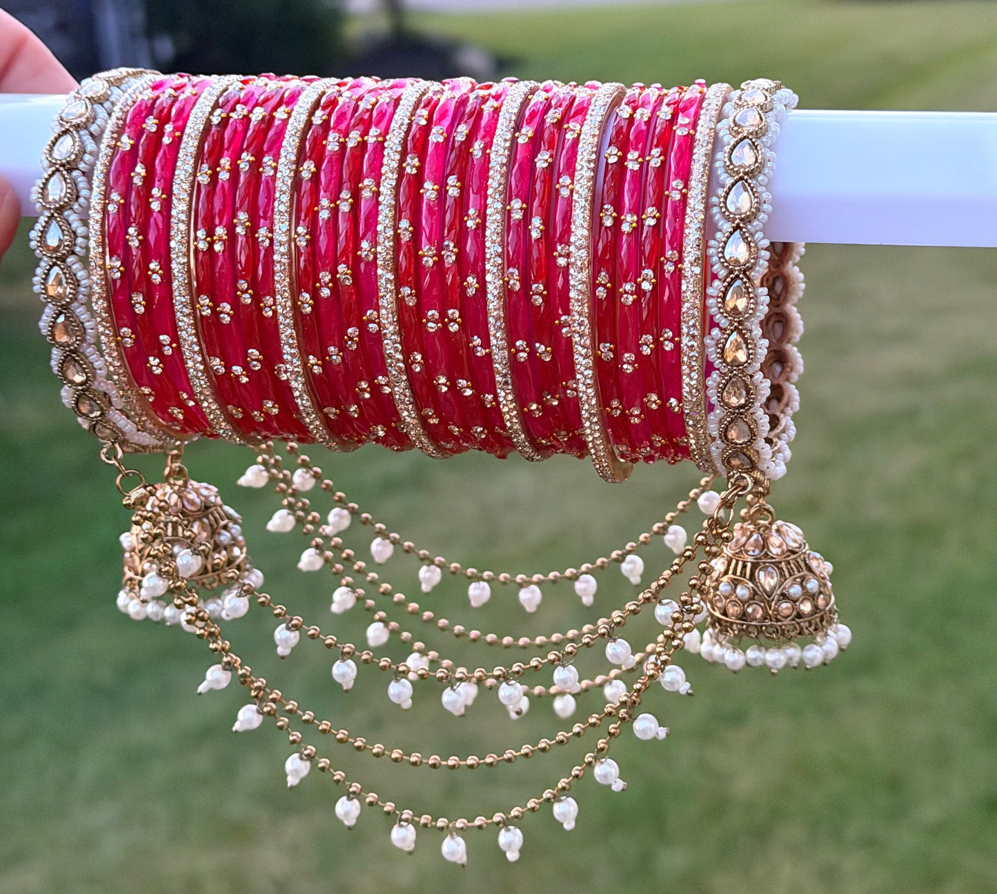 Rashmi Hanging Bangle Set-Mix Color of Red & Magenta
